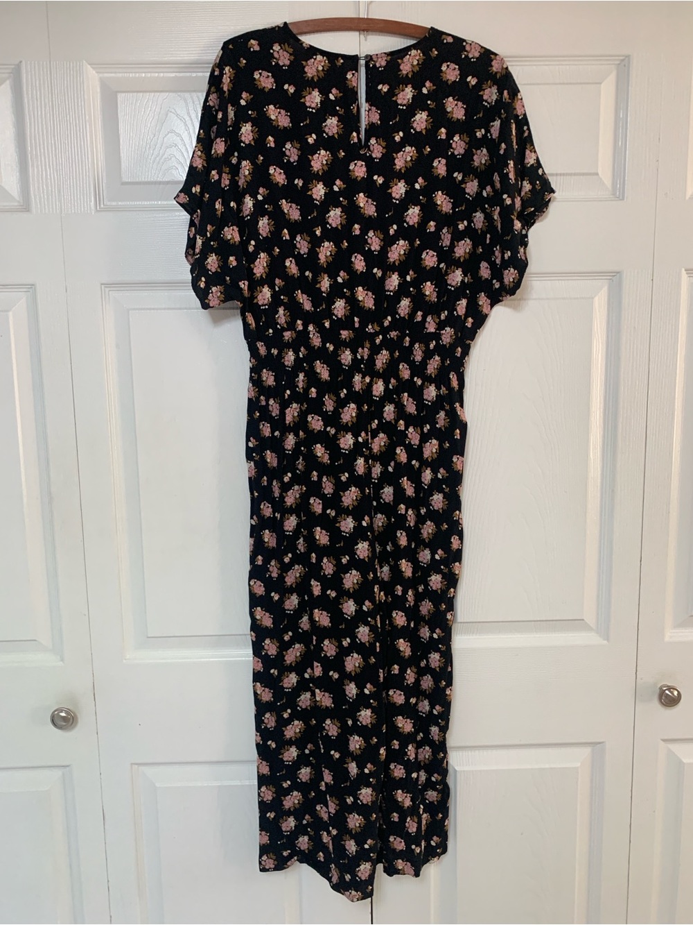 Madewell Floral V-Neck Wide-Leg Jumpsuit - Black with Pink Flowers szL - Picture 10 of 13